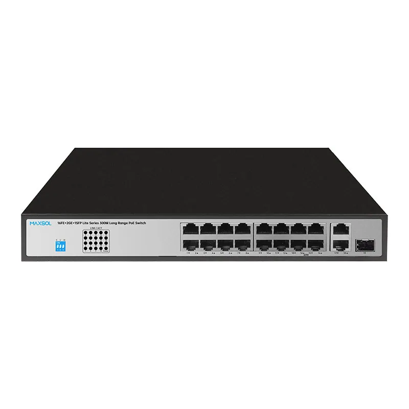 Switch PoE+ Fast Ethernet a 16 porte con uplink Gigabit