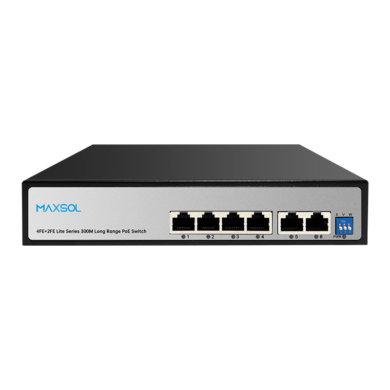 Switch AI PoE a 4 porte a lungo raggio, 60W, 2 uplink
