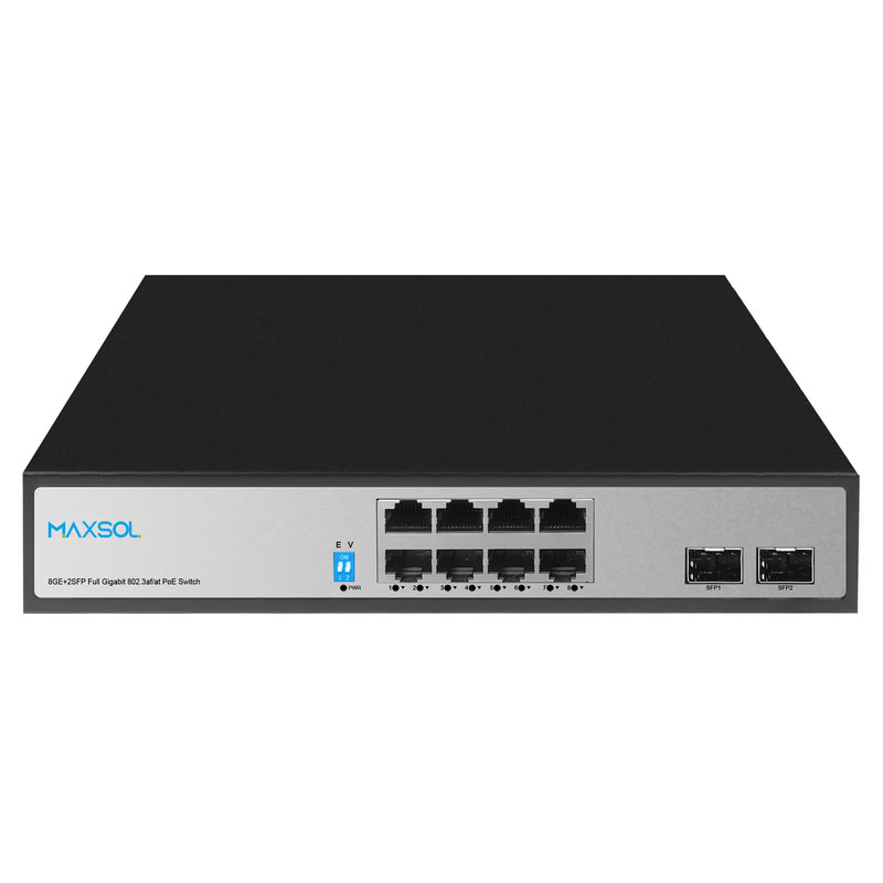 Switch PoE+ Gigabit a 8 porte, 2 uplink SFP