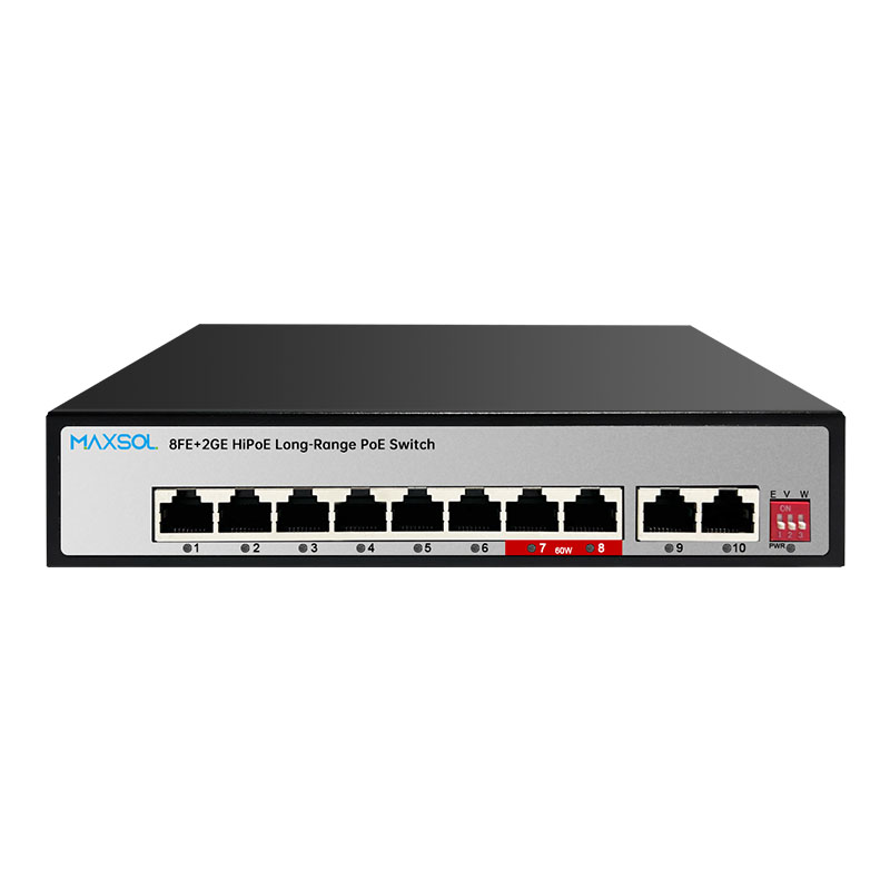 Switch Hi-PoE a 8 porte, lungo raggio 300M, uplink 2GE
