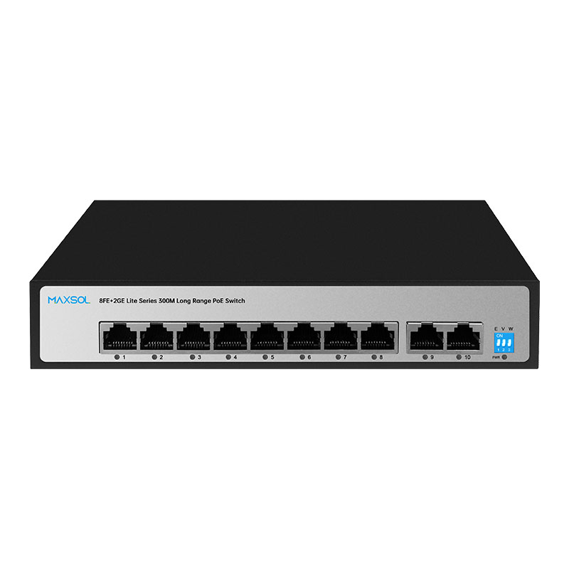 Switch PoE+ a lungo raggio a 8 porte, 2 uplink GE