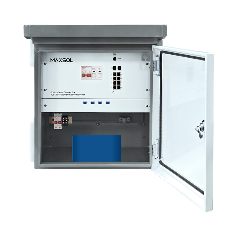 Box industriale da esterno con switch PoE gestito 8GE+2GF e batteria da 288Wh